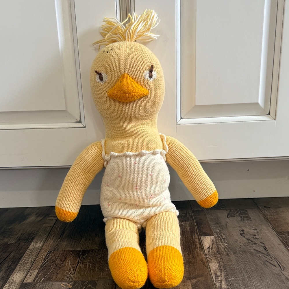 Balbal Yellow Knit Duck Plush with‎ Cream Romper - Soft Cuddly Toy